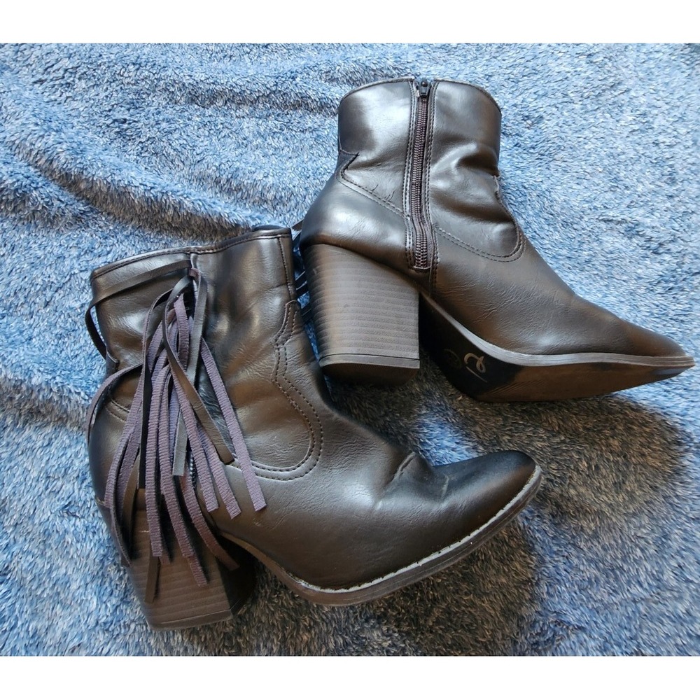 Wild Fable Women Mid-Calf Fringe Boots Booties Black Size 7.5 Western Boho